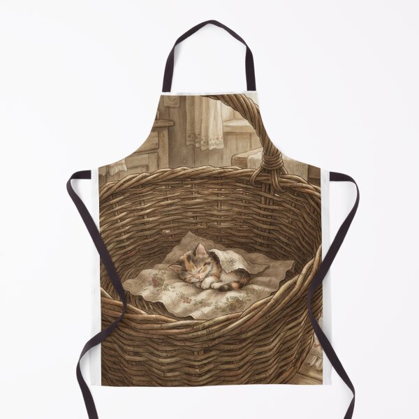 Item preview, Tiny Kitten in a Giant Vintage Wicker Basket Miniature Illustration designed and sold by DuckOddity.