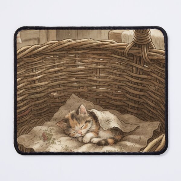 Item preview, Tiny Kitten in a Giant Vintage Wicker Basket Miniature Illustration designed and sold by DuckOddity.