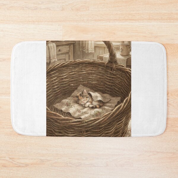 Item preview, Tiny Kitten in a Giant Vintage Wicker Basket Miniature Illustration designed and sold by DuckOddity.