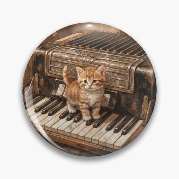Item preview, Tiny Kitten on a Giant Vintage Accordion Keys Miniature Illustration designed and sold by DuckOddity.