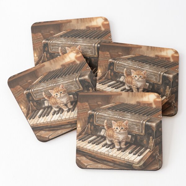 Item preview, Tiny Kitten on a Giant Vintage Accordion Keys Miniature Illustration designed and sold by DuckOddity.