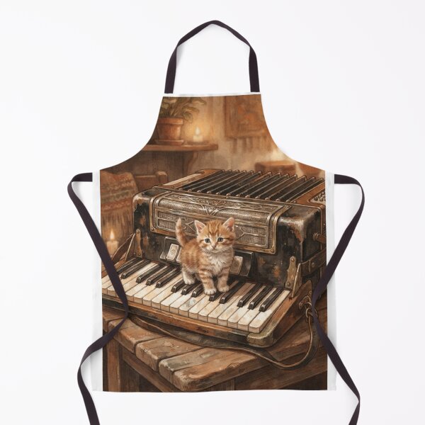 Item preview, Tiny Kitten on a Giant Vintage Accordion Keys Miniature Illustration designed and sold by DuckOddity.
