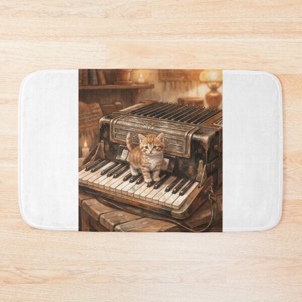 Item preview, Tiny Kitten on a Giant Vintage Accordion Keys Miniature Illustration designed and sold by DuckOddity.