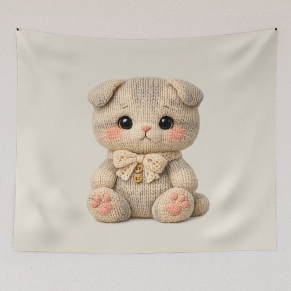 Item preview, Cute Knitted Scottish Fold Plush | Kawaii Handmade Crochet Cottagecore designed and sold by Moons Studio.