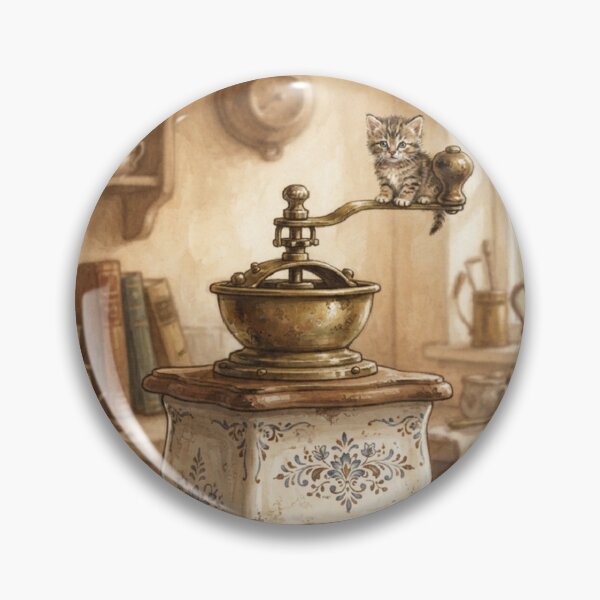 Item preview, Tiny Kitten on a Giant Vintage Coffee Grinder Miniature Illustration designed and sold by DuckOddity.