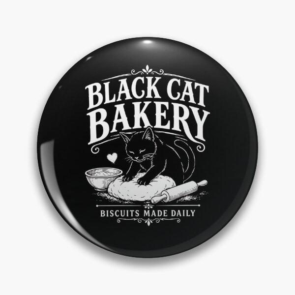 Item preview, Black Cat Bakery Biscuits Made Daily Funny Cat Kneading Vintage Logo designed and sold by haitrieuic96.