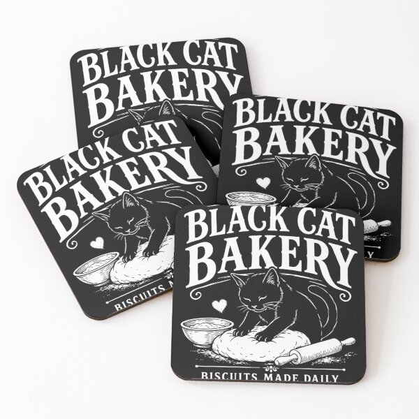 Item preview, Black Cat Bakery Biscuits Made Daily Funny Cat Kneading Vintage Logo designed and sold by haitrieuic96.