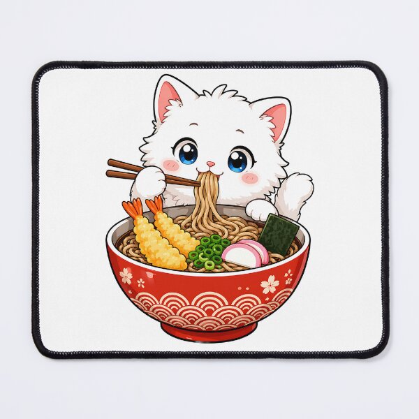 Item preview, Cute White Ramen Cat Kawaii Kitten Eating Japanese Noodles Anime Food Lover Design designed and sold by 299Art.
