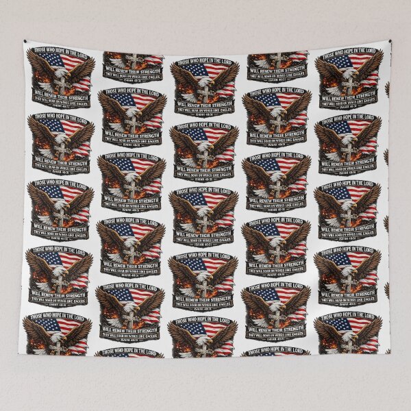 Item preview, Hope in the Lord and let us be One nation under God patriotic American flag and Bald Eagle - Renew us Lord - Isaiah 40:31 God Bless America designed and sold by FTLOG.