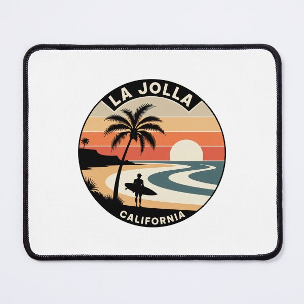 Item preview, La Jolla California: Sunset Surfer Palm Tree Badge designed and sold by CircinusStore.