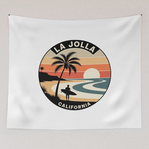Item preview, La Jolla California: Sunset Surfer Palm Tree Badge designed and sold by CircinusStore.