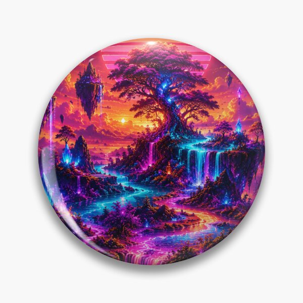 Item preview, Neon Floating Island – Synthwave Fantasy Tree with Crystal Waterfalls – Vaporwave Dreamscape Art designed and sold by NAJURE.
