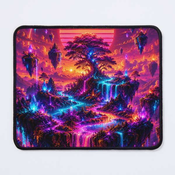 Item preview, Neon Floating Island – Synthwave Fantasy Tree with Crystal Waterfalls – Vaporwave Dreamscape Art designed and sold by NAJURE.