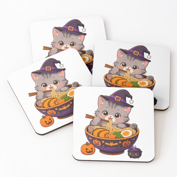 Item preview, Halloween Ramen Cat Kawaii Witch Kitten Eating Noodles Cute Spooky Anime Design designed and sold by 299Art.