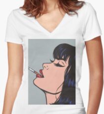 Smoking Girl Fitted V-Neck T-Shirt