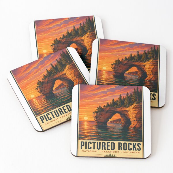 Item preview, Pictured Rocks National Lakeshore Sunset Vintage Travel Poster | Michigan Lake Superior Wall Art designed and sold by Nubrixa-Studio.