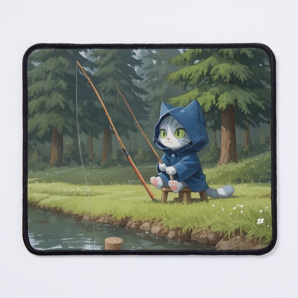 Item preview, Whimsical Kitten Fishing by Lake Forest Nature Art designed and sold by BLUESKY11a.