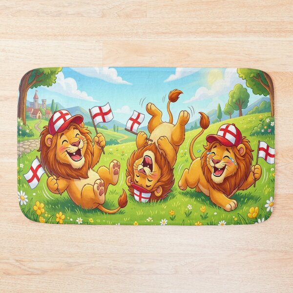 Item preview, 3 Lions waving England football flags and having fun designed and sold by Barbara Burgess.