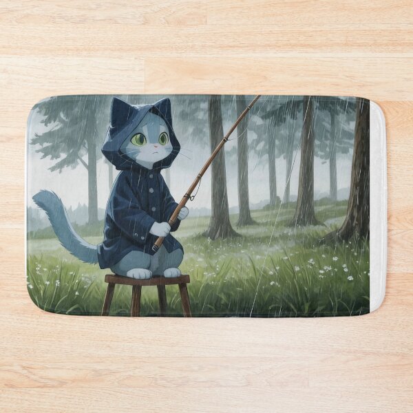 Item preview, Cozy Rainy Day Fishing Cat Illustration designed and sold by BLUESKY11a.