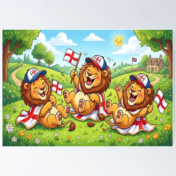 Item preview, 3 Lions England Football Team Supporters Having fun laughing designed and sold by Barbara Burgess.