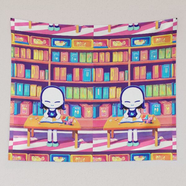 Item preview, Digital Art - Chibi Kawaii Illustration, Reading in a Psychedelic Pop Art Universe designed and sold by Zone--Gaming.