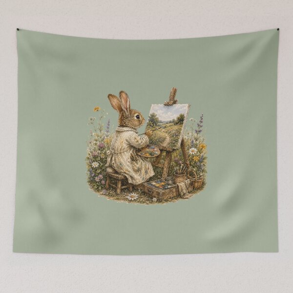 Item preview, Rabbit Artist Watercolor | Cottagecore Wildflower Painter | Storybook Bunny Illustration | Creative Woodland Art designed and sold by MagicMakerPh.