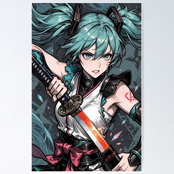 Item preview, Hatsune Miku Samurai Cyber Warrior Anime Art | Neon Katana Vocaloid Illustration designed and sold by Dyan4.