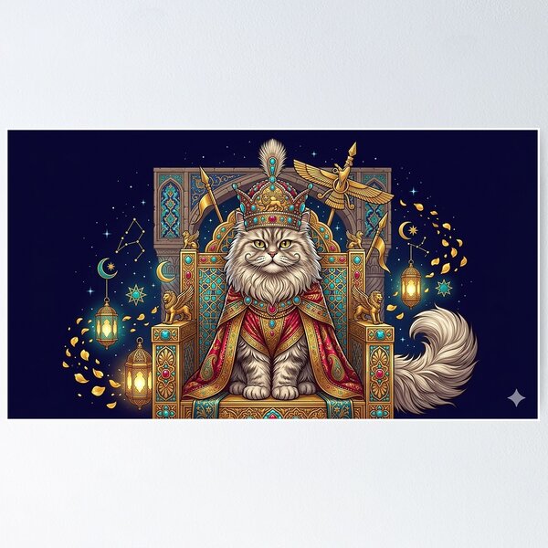 Item preview, Royal Persian Cat King | Ancient Persian Fantasy Crown Art designed and sold by Sara-Ai.