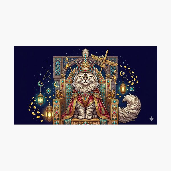 Item preview, Royal Persian Cat King | Ancient Persian Fantasy Crown Art designed and sold by Sara-Ai.