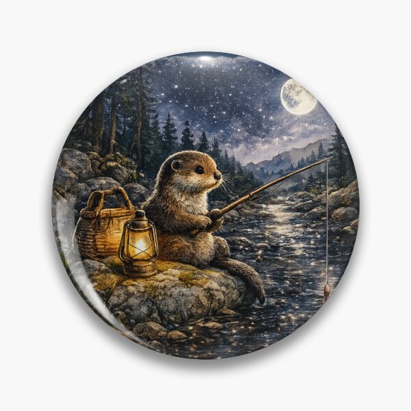 Item preview, Moonlit Fishing Otter Watercolor | Woodland Stream Illustration | Cozy Cottagecore Animal Art | Nature Lover Gift designed and sold by MagicMakerPh.