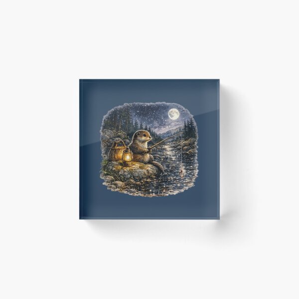 Item preview, Moonlit Fishing Otter Watercolor | Woodland Stream Illustration | Cozy Cottagecore Animal Art | Nature Lover Gift designed and sold by MagicMakerPh.
