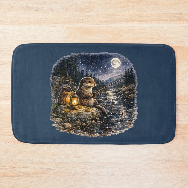 Item preview, Moonlit Fishing Otter Watercolor | Woodland Stream Illustration | Cozy Cottagecore Animal Art | Nature Lover Gift designed and sold by MagicMakerPh.