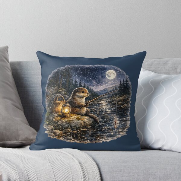 Item preview, Moonlit Fishing Otter Watercolor | Woodland Stream Illustration | Cozy Cottagecore Animal Art | Nature Lover Gift designed and sold by MagicMakerPh.