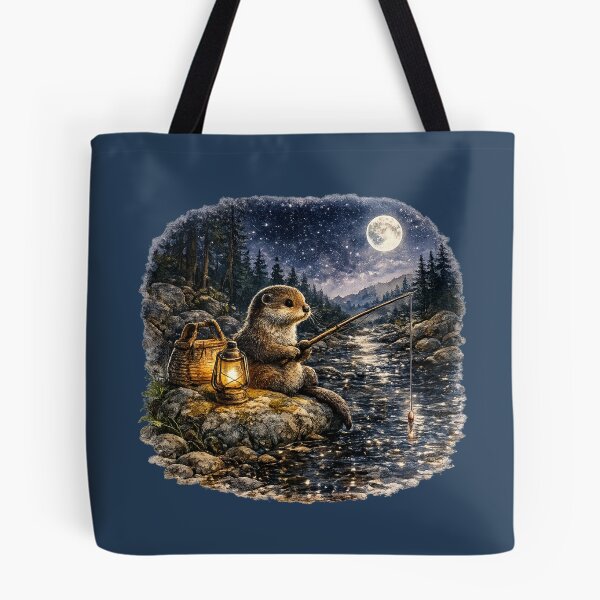 Item preview, Moonlit Fishing Otter Watercolor | Woodland Stream Illustration | Cozy Cottagecore Animal Art | Nature Lover Gift designed and sold by MagicMakerPh.