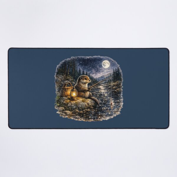Item preview, Moonlit Fishing Otter Watercolor | Woodland Stream Illustration | Cozy Cottagecore Animal Art | Nature Lover Gift designed and sold by MagicMakerPh.