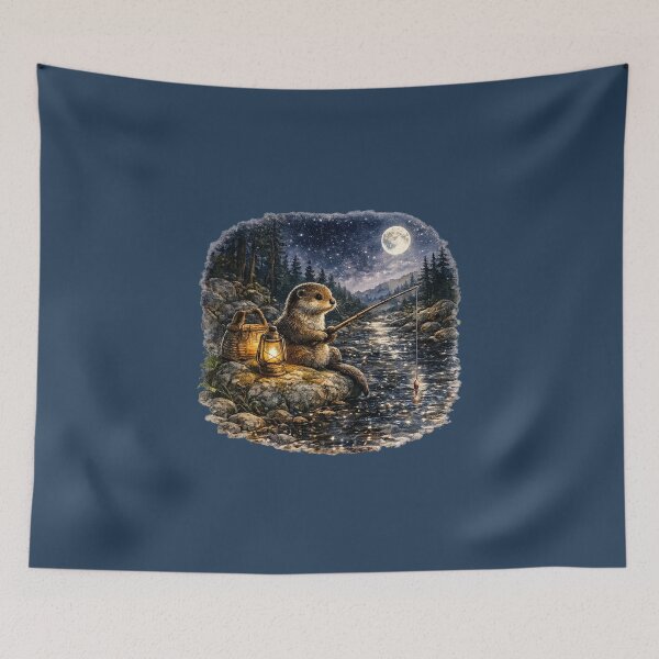 Item preview, Moonlit Fishing Otter Watercolor | Woodland Stream Illustration | Cozy Cottagecore Animal Art | Nature Lover Gift designed and sold by MagicMakerPh.