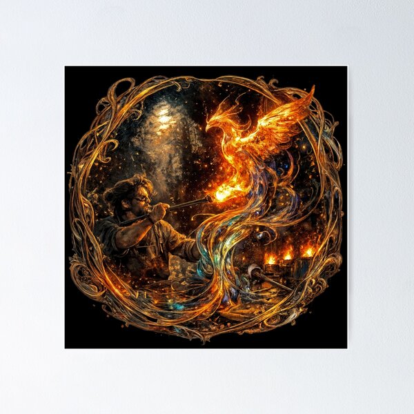Item preview, T-Shirt - Sticker - Glassblowing the Phoenix of Rebirth designed and sold by ForeverPrintsOK.