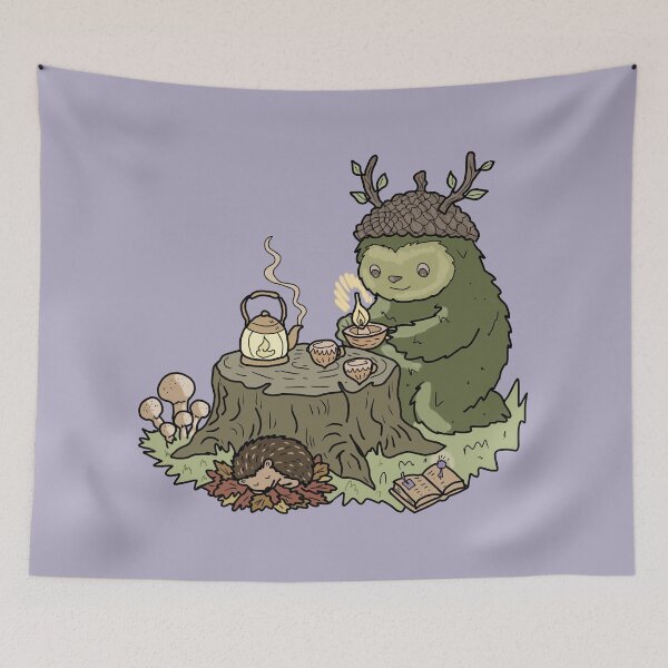 Item preview, Forest Spirit Goblincore Illustration with Sleeping Hedgehog  designed and sold by LeshanArt.