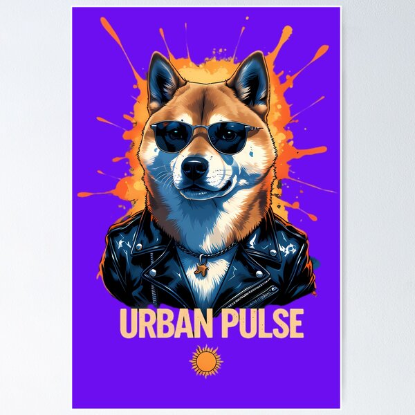 Item preview, URBAN PULSE Shiba Inu - Cool Biker Dog in Leather Jacket Paint Splatter Art designed and sold by Structure-Blue.