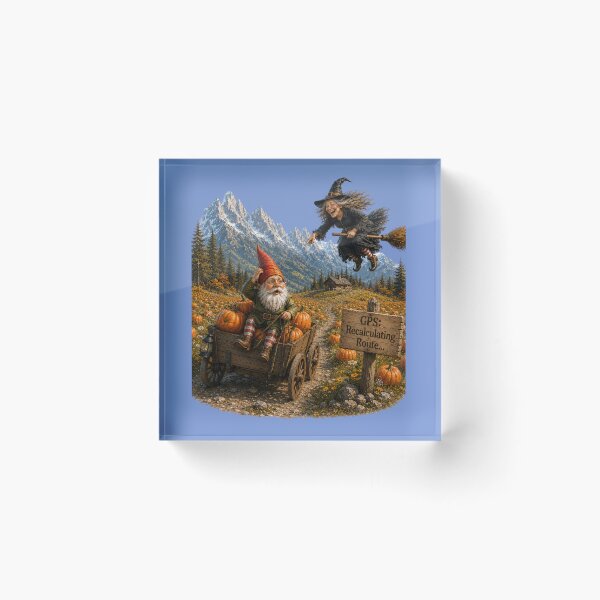 Item preview, Funny Pumpkin Patch Gnome & Witch – GPS: Recalculating Route Halloween Design designed and sold by Alpine-Ink.