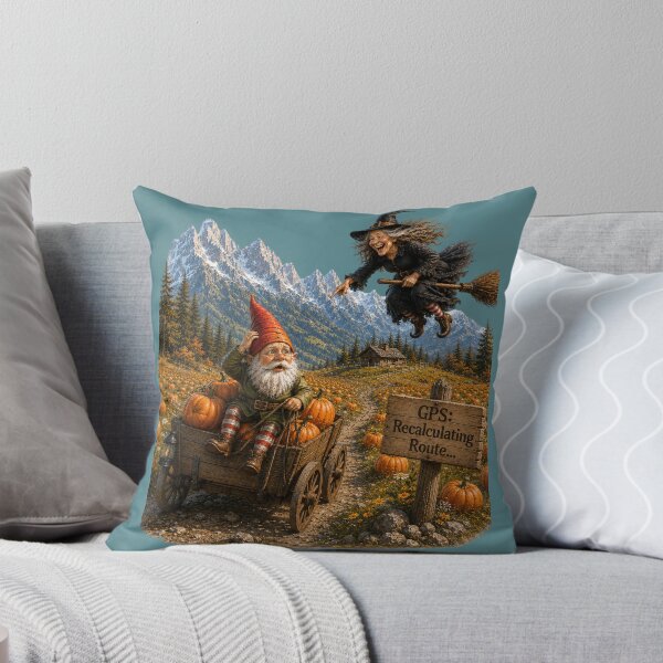 Item preview, Funny Pumpkin Patch Gnome & Witch – GPS: Recalculating Route Halloween Design designed and sold by Alpine-Ink.