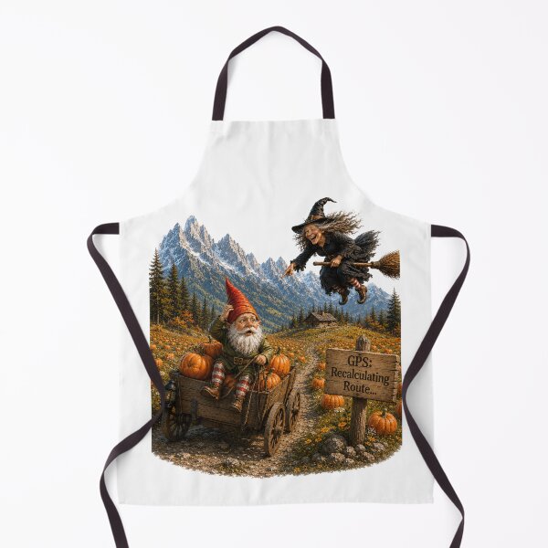 Item preview, Funny Pumpkin Patch Gnome & Witch – GPS: Recalculating Route Halloween Design designed and sold by Alpine-Ink.