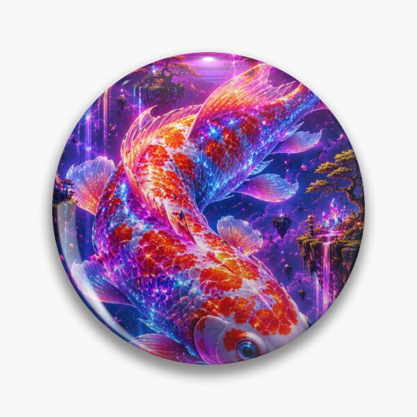Item preview, Neon Koi Fish Floating Islands – Synthwave Fantasy Japan – Glowing Crystal Dreamscape Art designed and sold by NAJURE.
