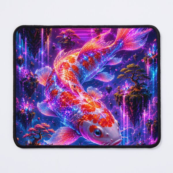 Item preview, Neon Koi Fish Floating Islands – Synthwave Fantasy Japan – Glowing Crystal Dreamscape Art designed and sold by NAJURE.