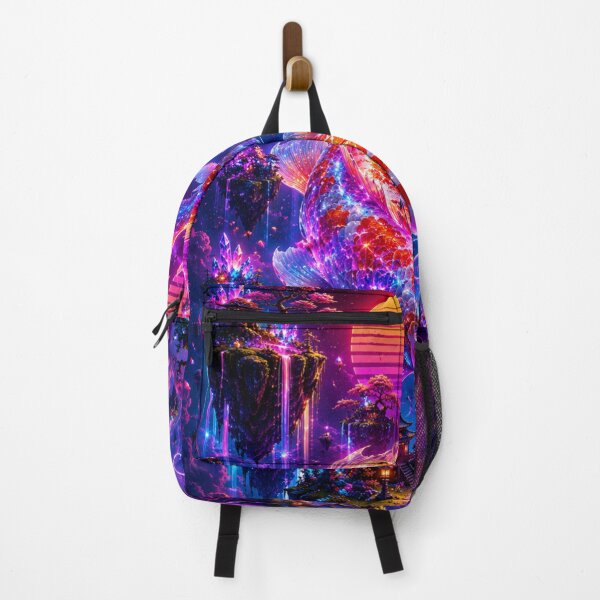 Item preview, Neon Koi Fish Floating Islands – Synthwave Fantasy Japan – Glowing Crystal Dreamscape Art designed and sold by NAJURE.