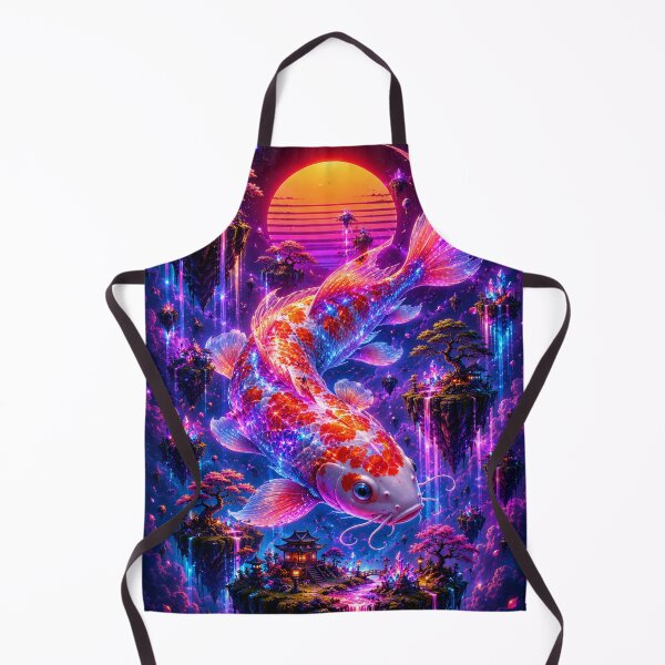 Item preview, Neon Koi Fish Floating Islands – Synthwave Fantasy Japan – Glowing Crystal Dreamscape Art designed and sold by NAJURE.