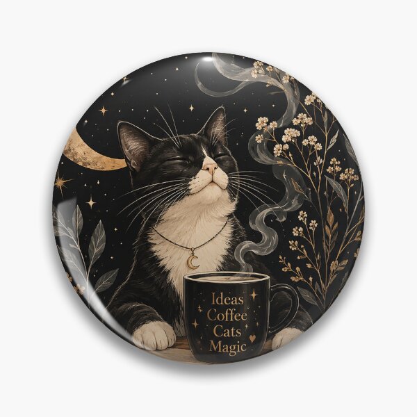 Item preview, Mystical Coffee Cat Under The Moon | Cozy Cat Lover Fantasy Art designed and sold by Sara-Ai.