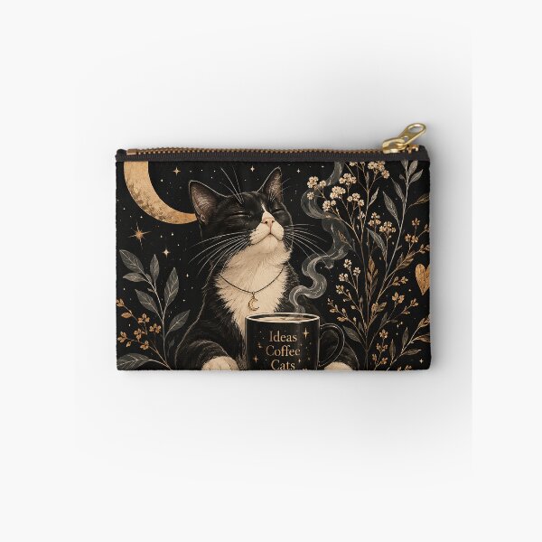 Item preview, Mystical Coffee Cat Under The Moon | Cozy Cat Lover Fantasy Art designed and sold by Sara-Ai.