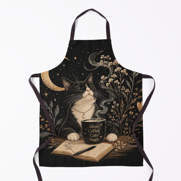 Item preview, Mystical Coffee Cat Under The Moon | Cozy Cat Lover Fantasy Art designed and sold by Sara-Ai.