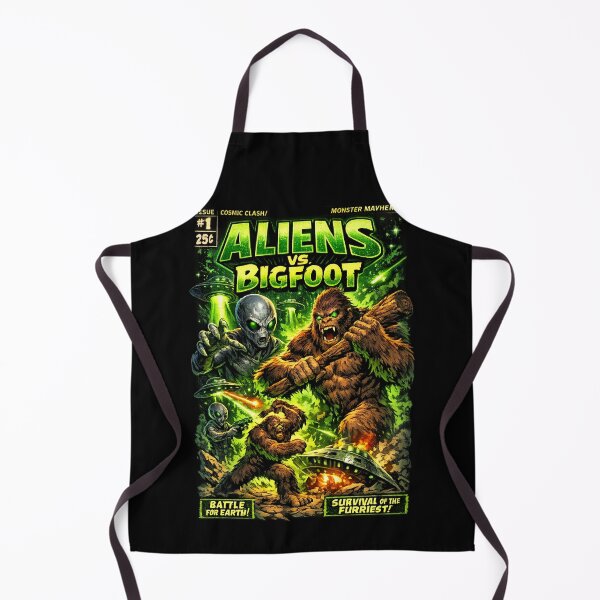 Item preview, Aliens vs Bigfoot Retro Horror Sci-Fi Comic Cover designed and sold by redsharkuk.